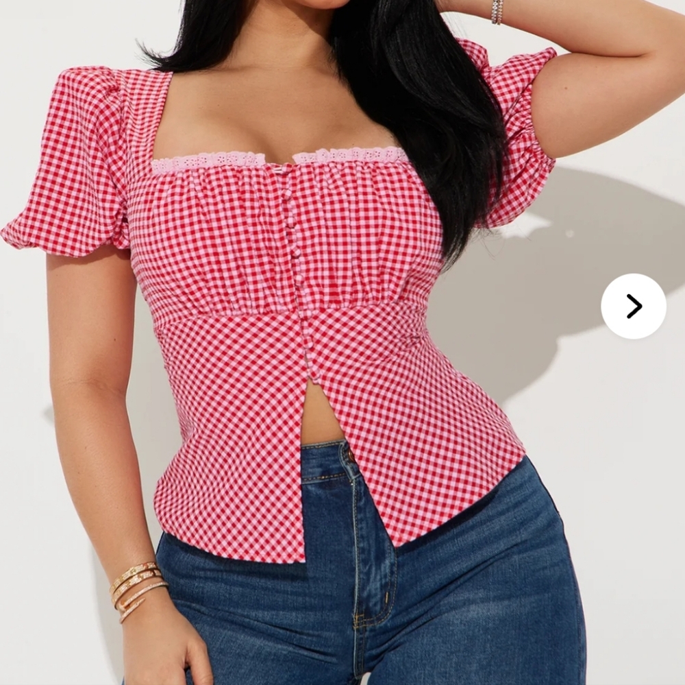 Gingham Puff Sleeve Top